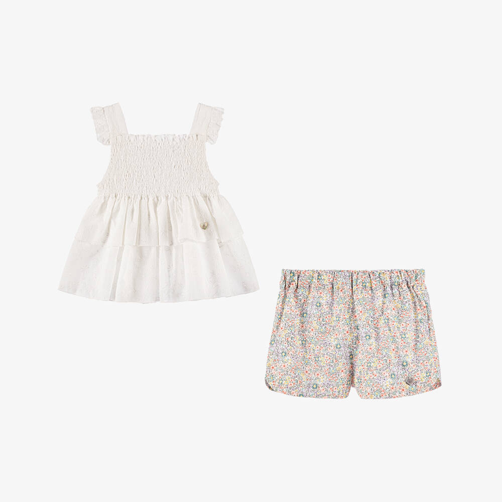 Artesanía Granlei-Girls Soft Ivory & Floral Ensemble | Childrensalon Outlet