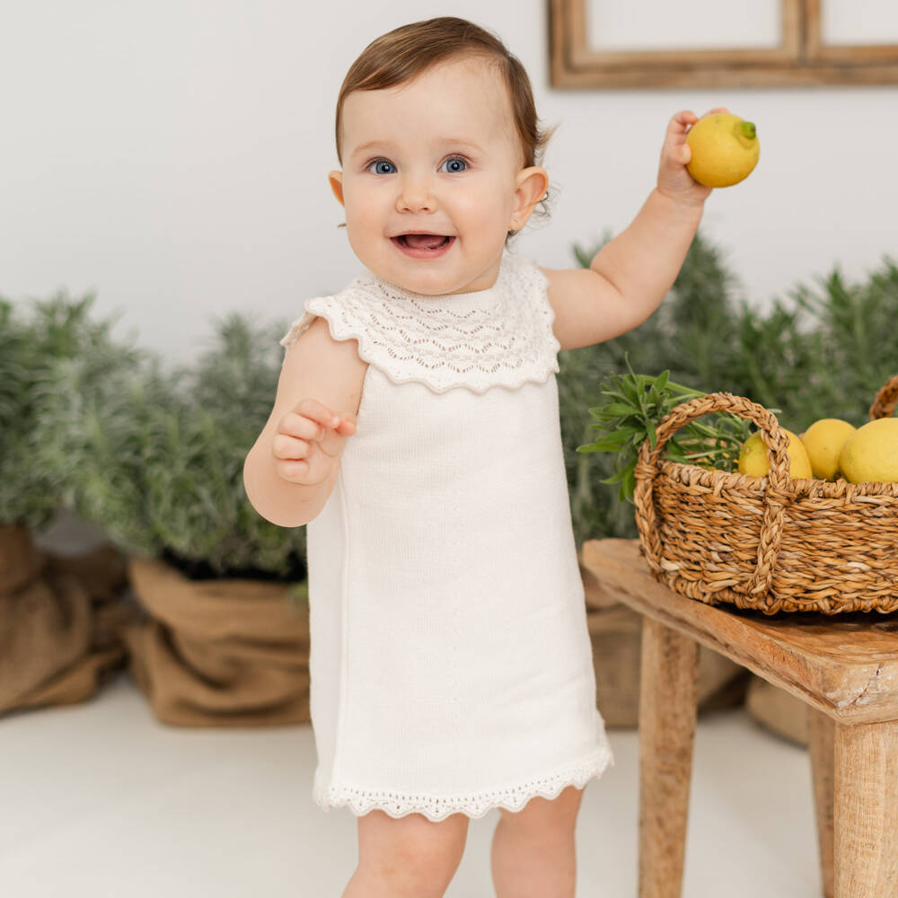 Artesanía Granlei-Girls Soft Ivory Knit Frock | Childrensalon Outlet