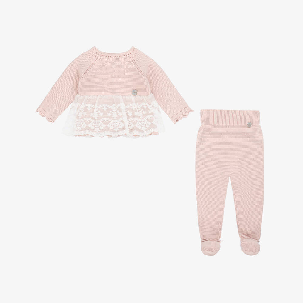 Artesanía Granlei-Girls Soft Pink Knit Ensemble | Childrensalon Outlet