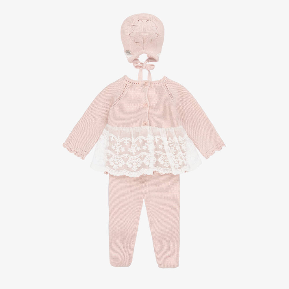 Artesanía Granlei-Girls Soft Pink Knit Ensemble | Childrensalon Outlet
