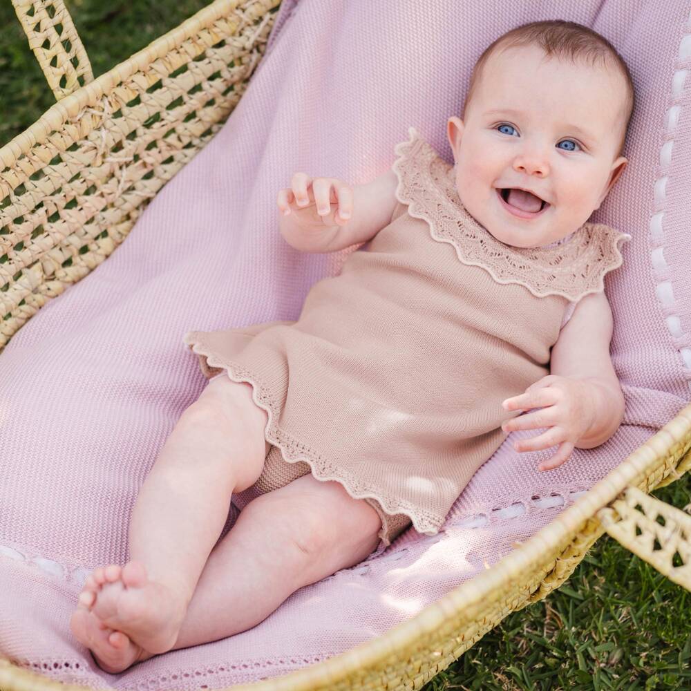 Artesanía Granlei-Girls Soft Pink Lacy Knit Dress | Childrensalon Outlet