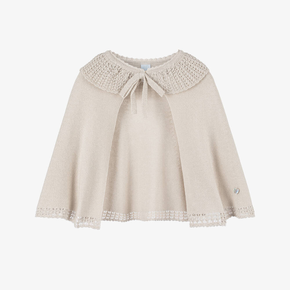 Artesanía Granlei-Girls Sparkling Beige Knit Cape | Childrensalon Outlet