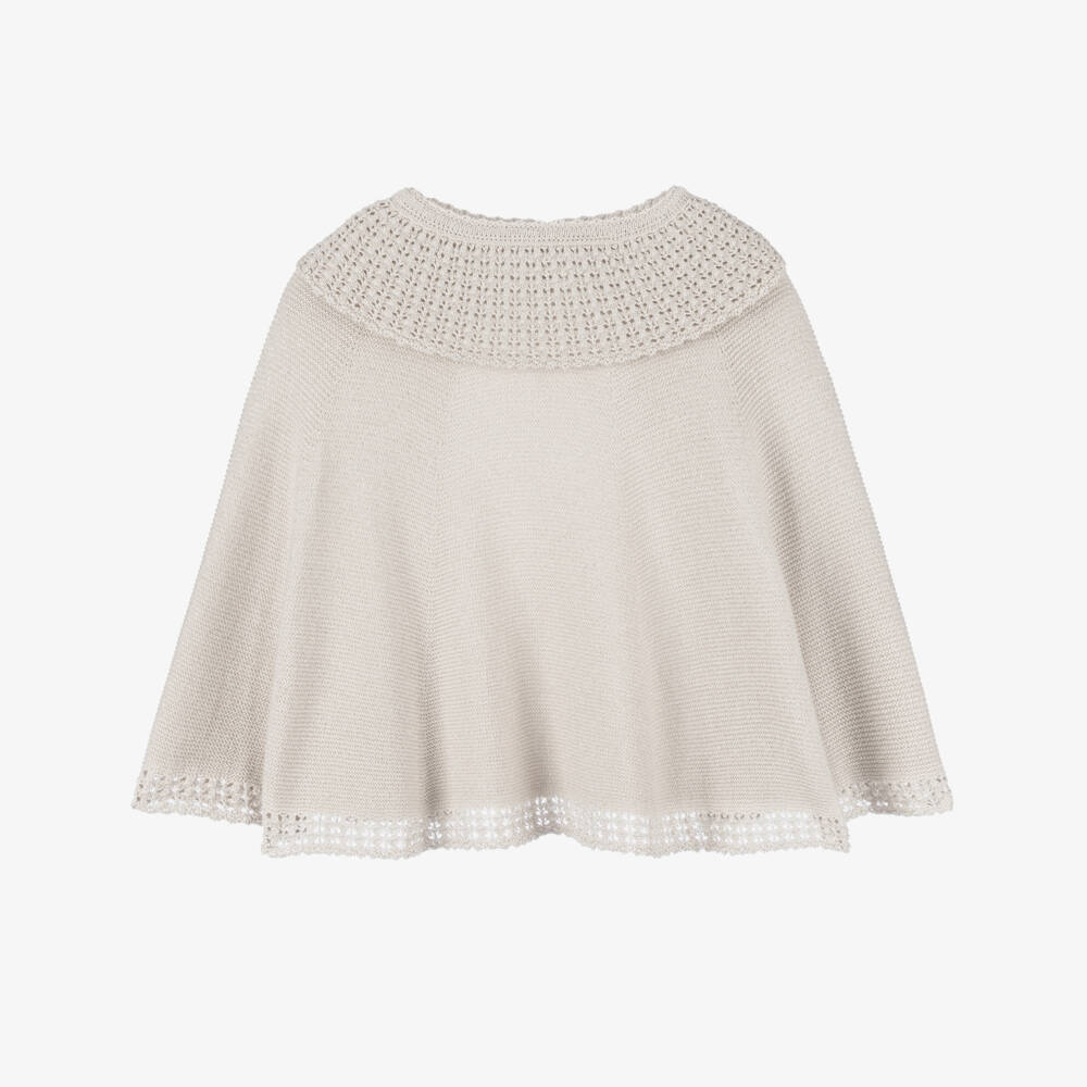 Artesanía Granlei-Блестящее бежевое вязаное пончо для девочек | Childrensalon Outlet