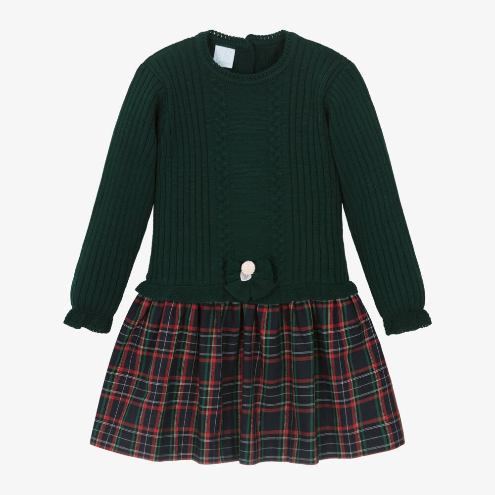 Artesanía Granlei-Girls Tartan Knit Dress with Bow | Childrensalon Outlet