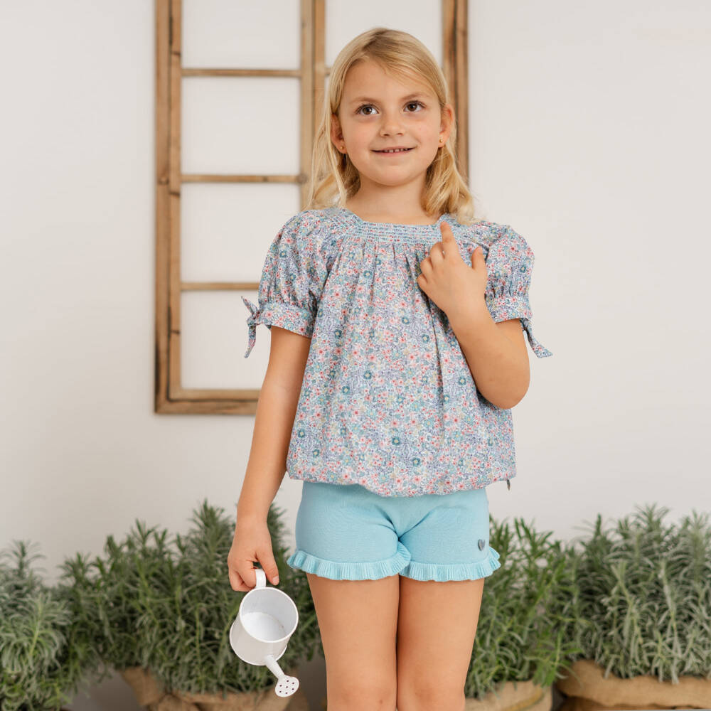 Artesanía Granlei-Girls Turquoise Blossom Knit Ensemble | Childrensalon Outlet