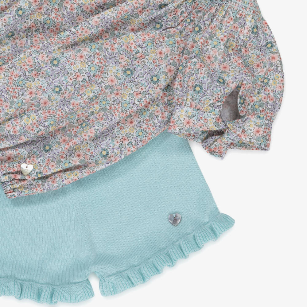 Artesanía Granlei-Girls Turquoise Blossom Knit Ensemble | Childrensalon Outlet