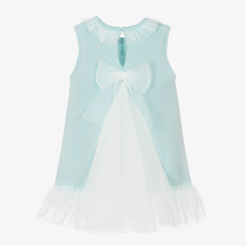 Artesanía Granlei-Girls Turquoise Knitted Tulle Frock | Childrensalon Outlet