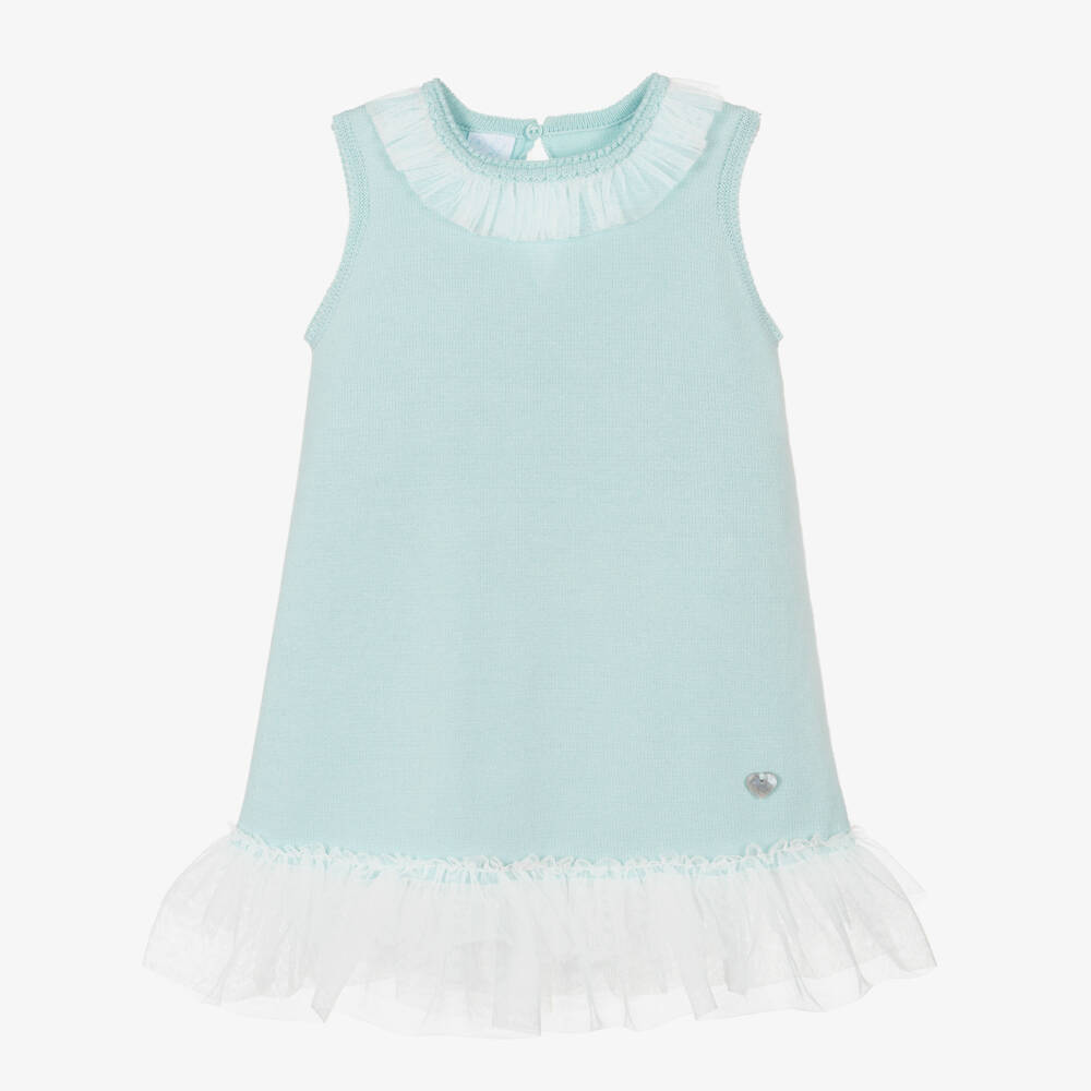Artesanía Granlei-فستان تريكو تركواز للبنات مع تول | Childrensalon Outlet