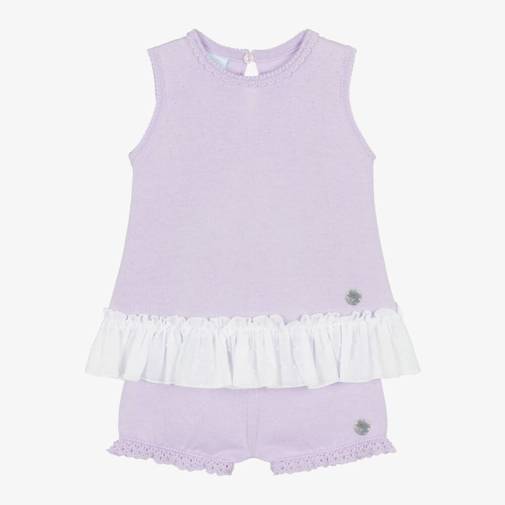 Artesanía Granlei-Girls Violet Knit Shorts Ensemble | Childrensalon Outlet
