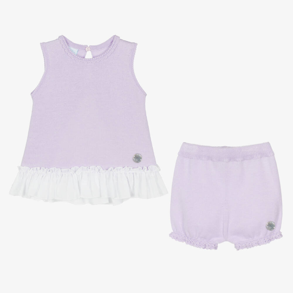 Artesanía Granlei-Girls Violet Knit Shorts Ensemble | Childrensalon Outlet