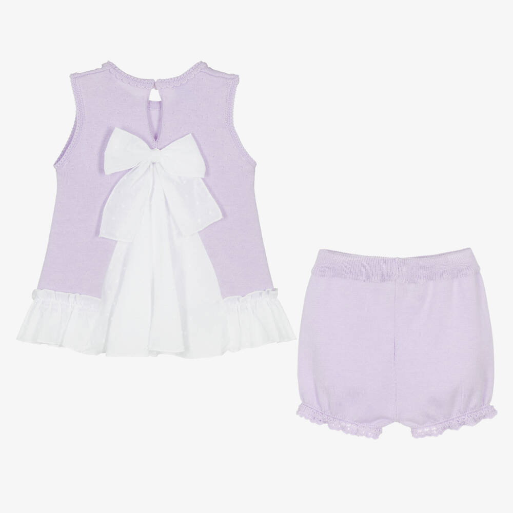 Artesanía Granlei-Girls Violet Knit Shorts Ensemble | Childrensalon Outlet