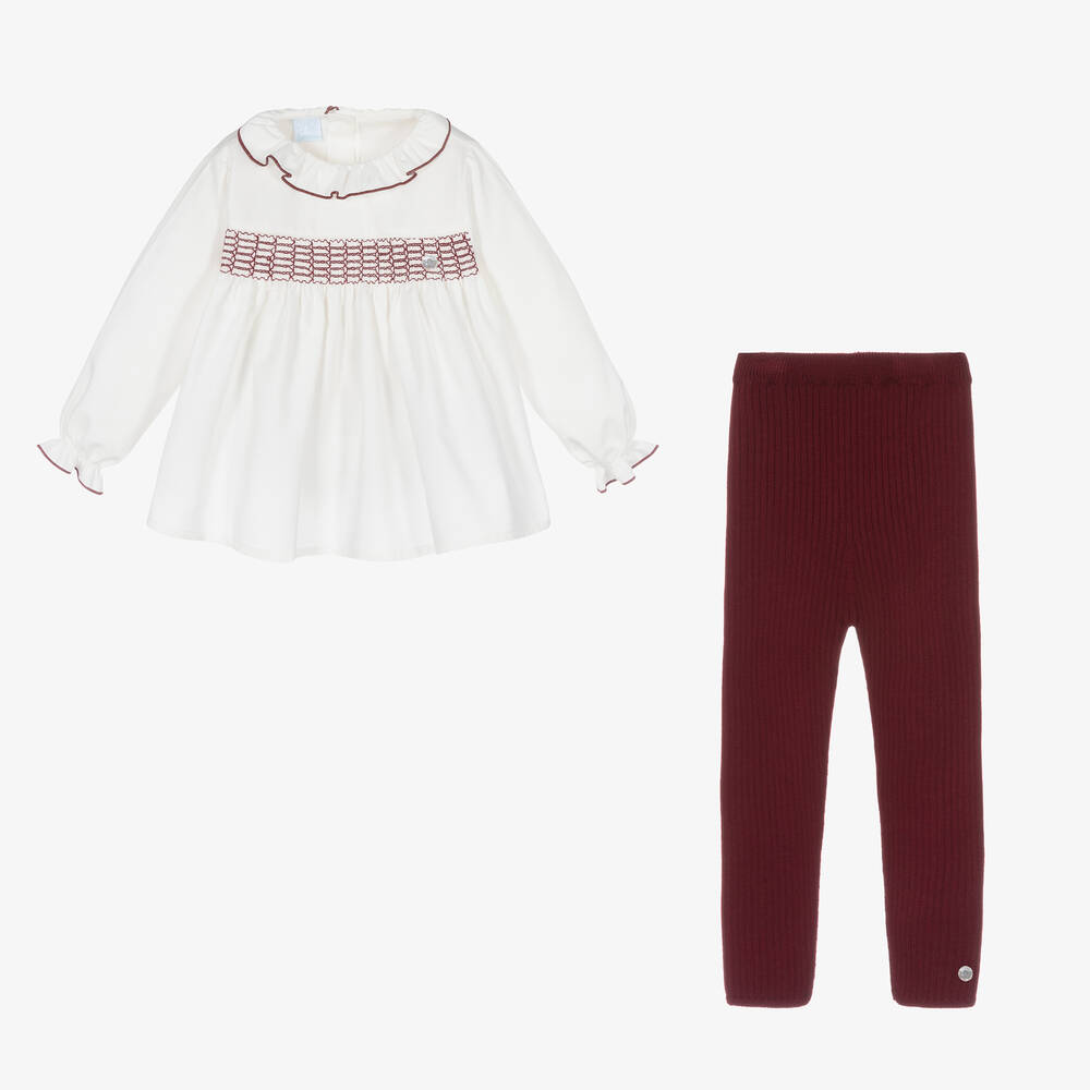 Artesanía Granlei-Girls White & Burgundy Red Leggings Set | Childrensalon Outlet