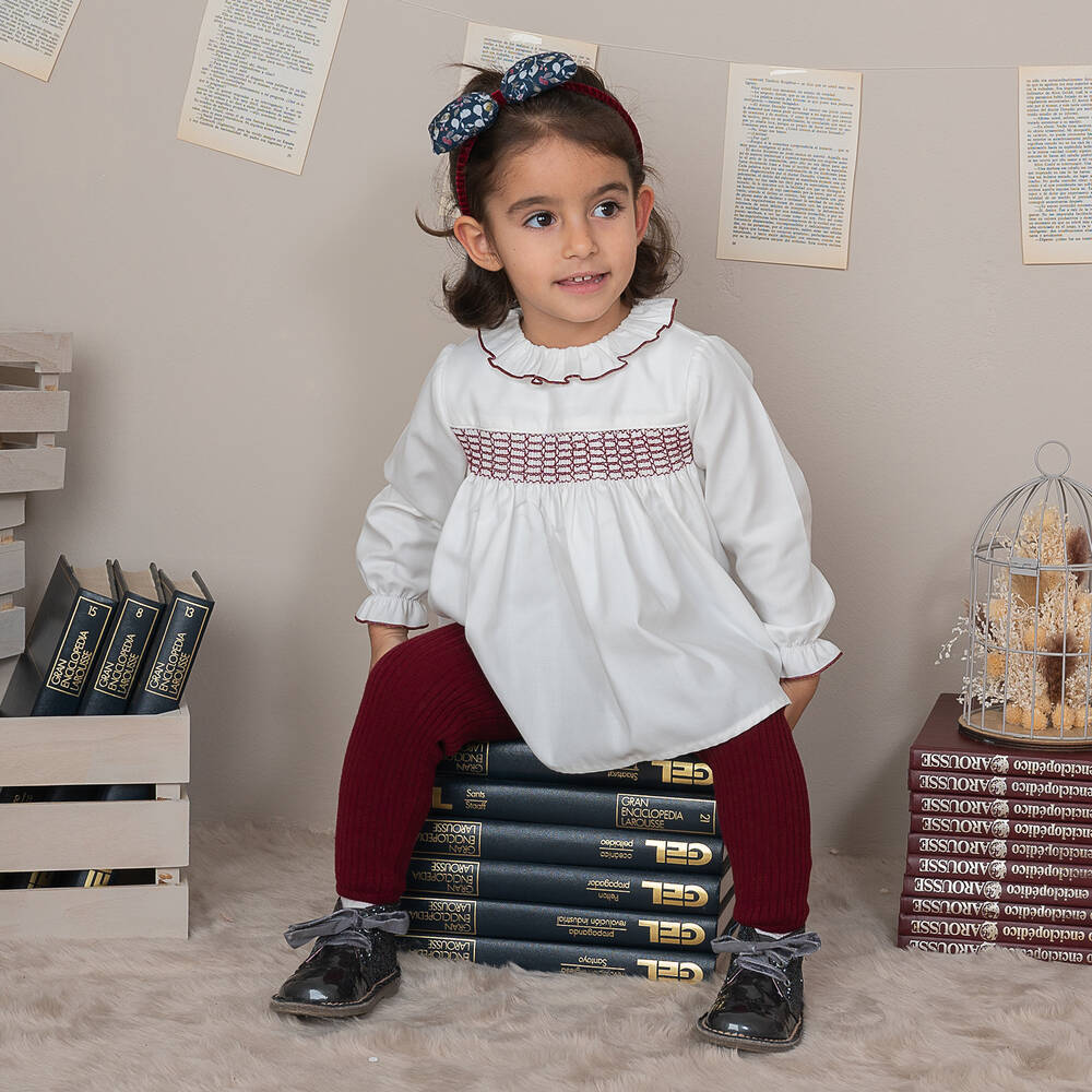 Artesanía Granlei-Girls White & Burgundy Red Leggings Set | Childrensalon Outlet