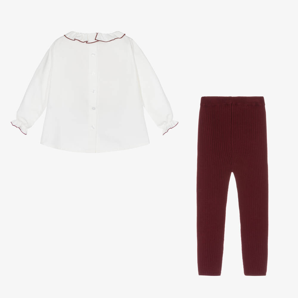 Artesanía Granlei-Girls White & Burgundy Red Leggings Set | Childrensalon Outlet
