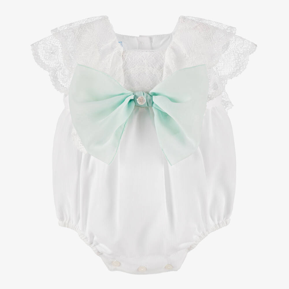 Artesanía Granlei-Girls White Chiffon & Lace Romper | Childrensalon Outlet