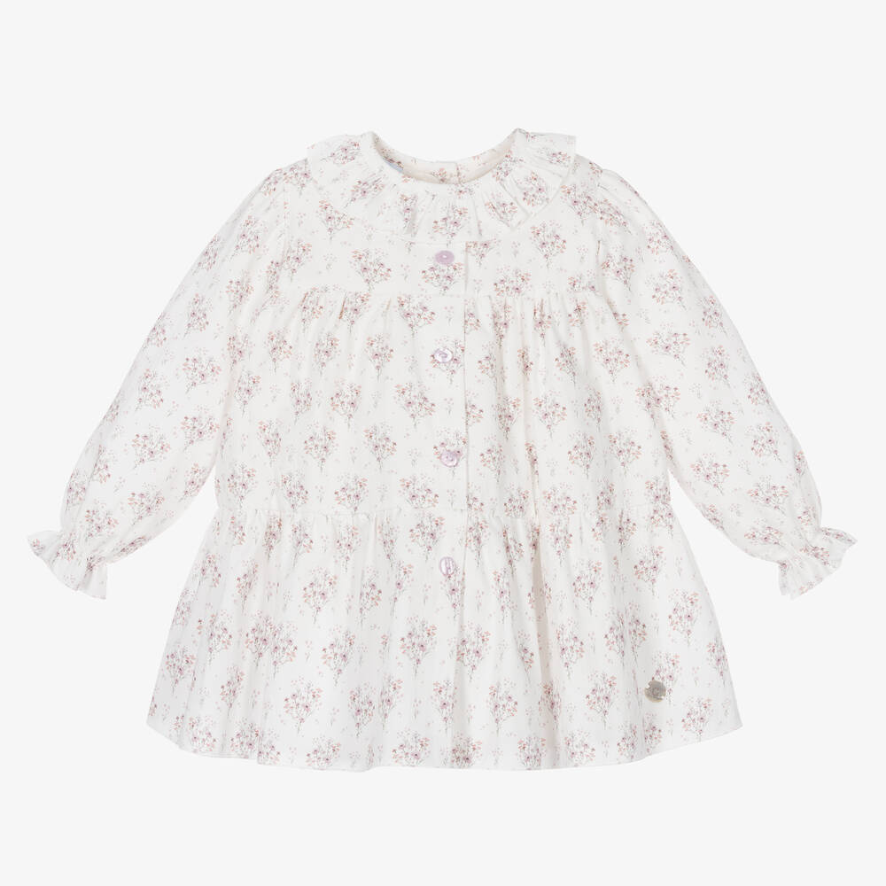 Artesanía Granlei - Girls White Cotton Floral Print Dress | Childrensalon