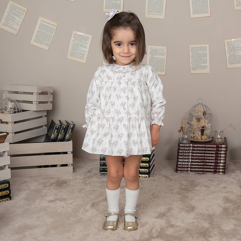 Artesanía Granlei-Белое хлопковое платье в цветочек | Childrensalon Outlet