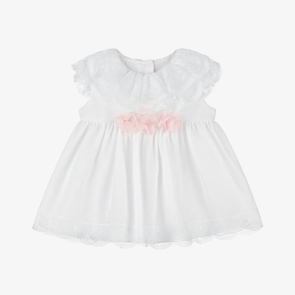 Artesanía Granlei-Платье из белого шифона с кружевом для девочек | Childrensalon Outlet