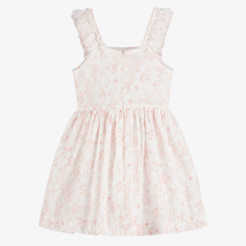 Artesanía Granlei-Girls White & Pink Floral Toile de Jouy Cotton Dress | Childrensalon Outlet