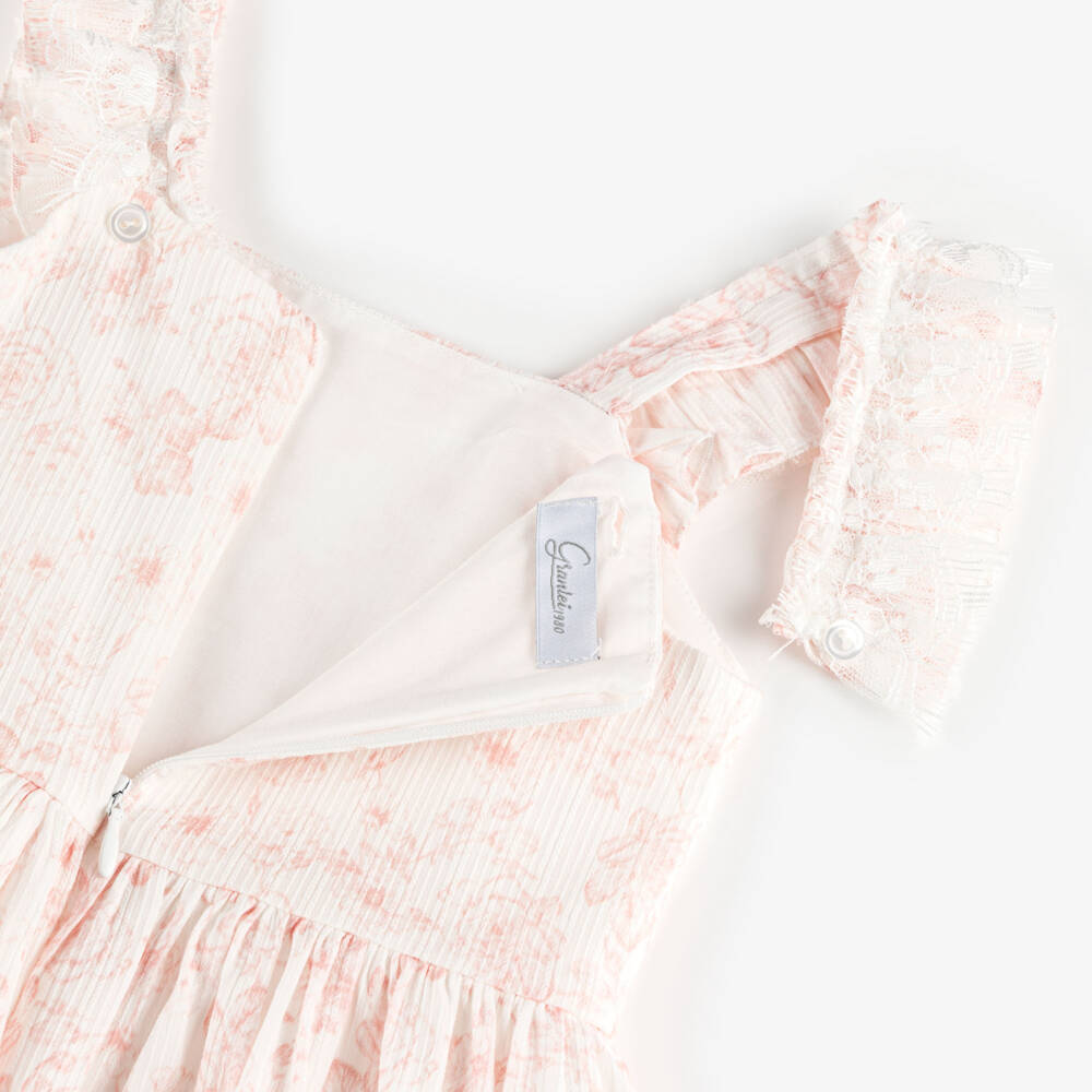 Artesanía Granlei-Girls White & Pink Floral Toile de Jouy Cotton Dress | Childrensalon Outlet