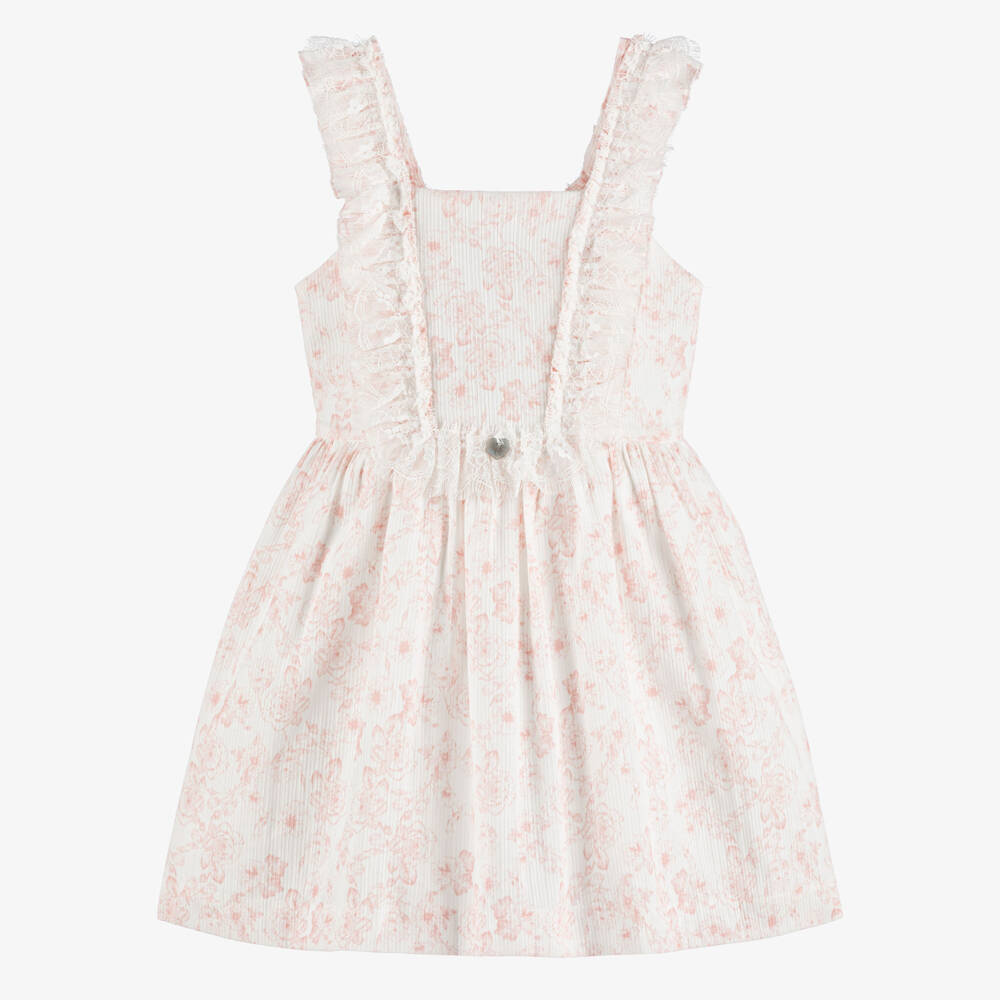 Artesanía Granlei-Girls White & Pink Floral Toile de Jouy Cotton Dress | Childrensalon Outlet