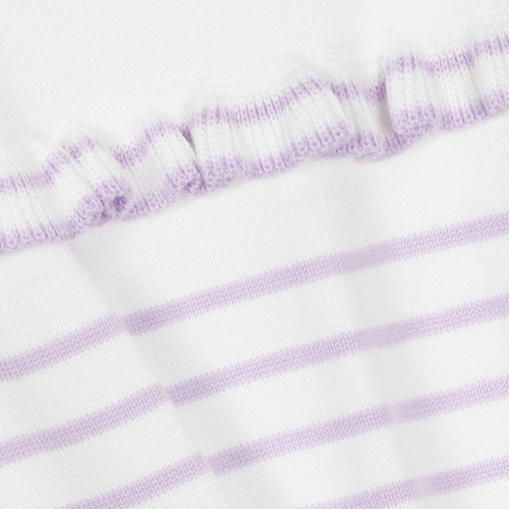 Artesanía Granlei-Girls White & Purple Stripe Cotton Dress | Childrensalon Outlet