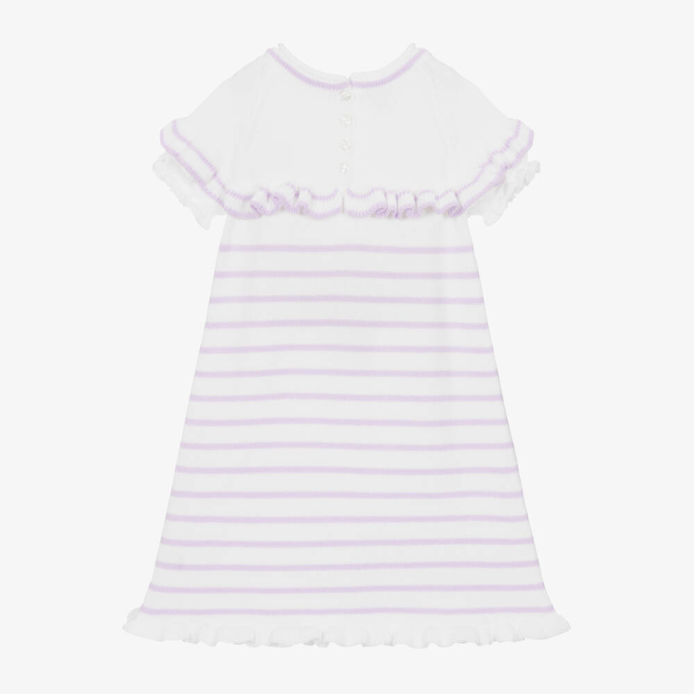 Artesanía Granlei-Girls White & Purple Stripe Cotton Dress | Childrensalon Outlet