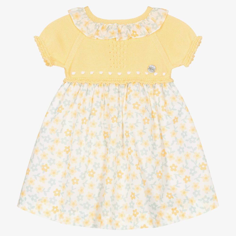 Artesanía Granlei - Robe jaune en maille à fleurs fille | Childrensalon