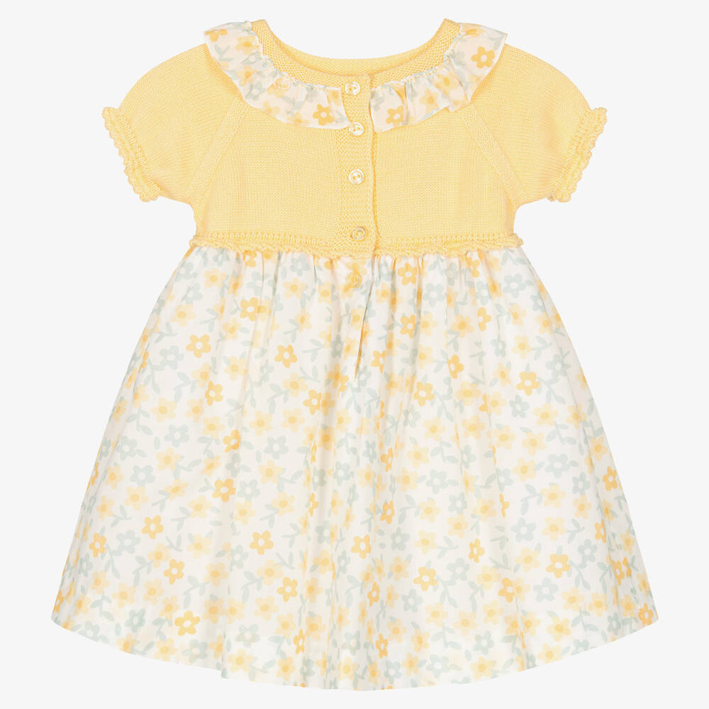 Artesanía Granlei-Girls Yellow Floral Knit Dress | Childrensalon Outlet
