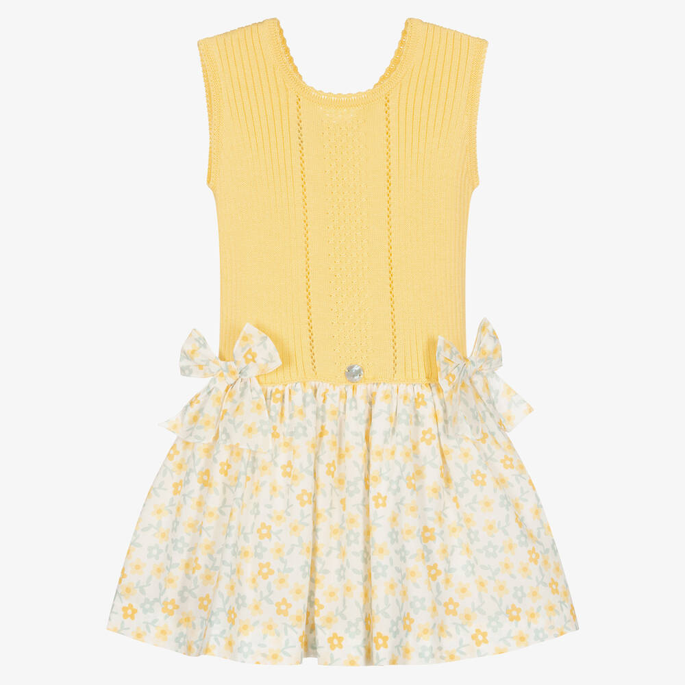 Artesanía Granlei - Robe jaune en maille à fleurs fille | Childrensalon