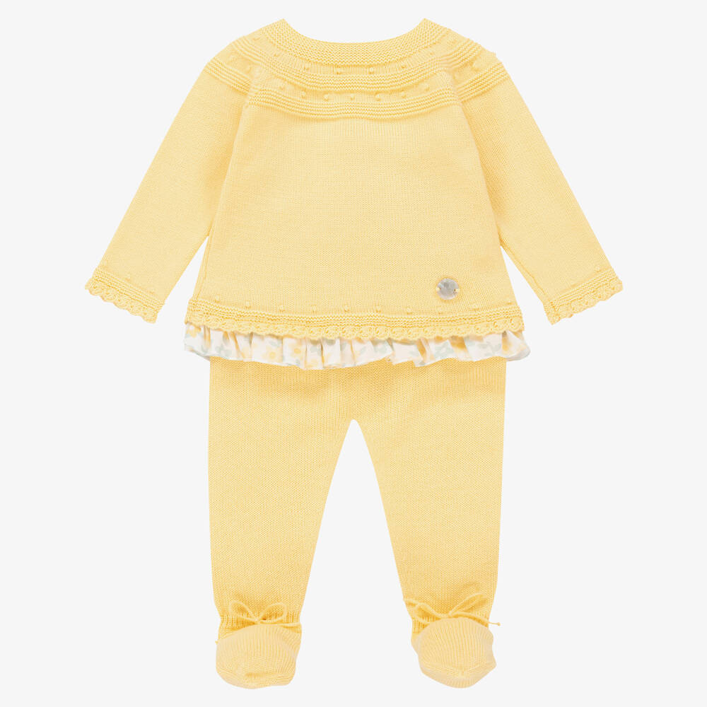Artesanía Granlei - Girls Yellow Knitted 2 Piece Babygrow | Childrensalon