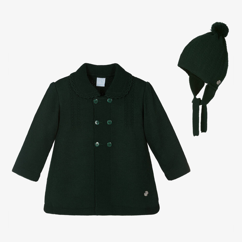 Artesanía Granlei - Green Knit Coat & Hat Set | Childrensalon