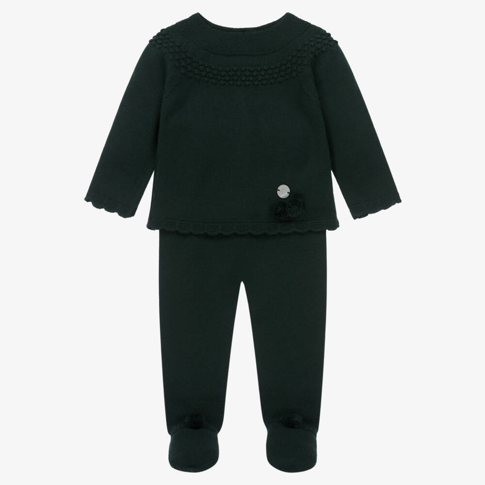 Artesanía Granlei - Green Knitted 2 Piece Babygrow | Childrensalon