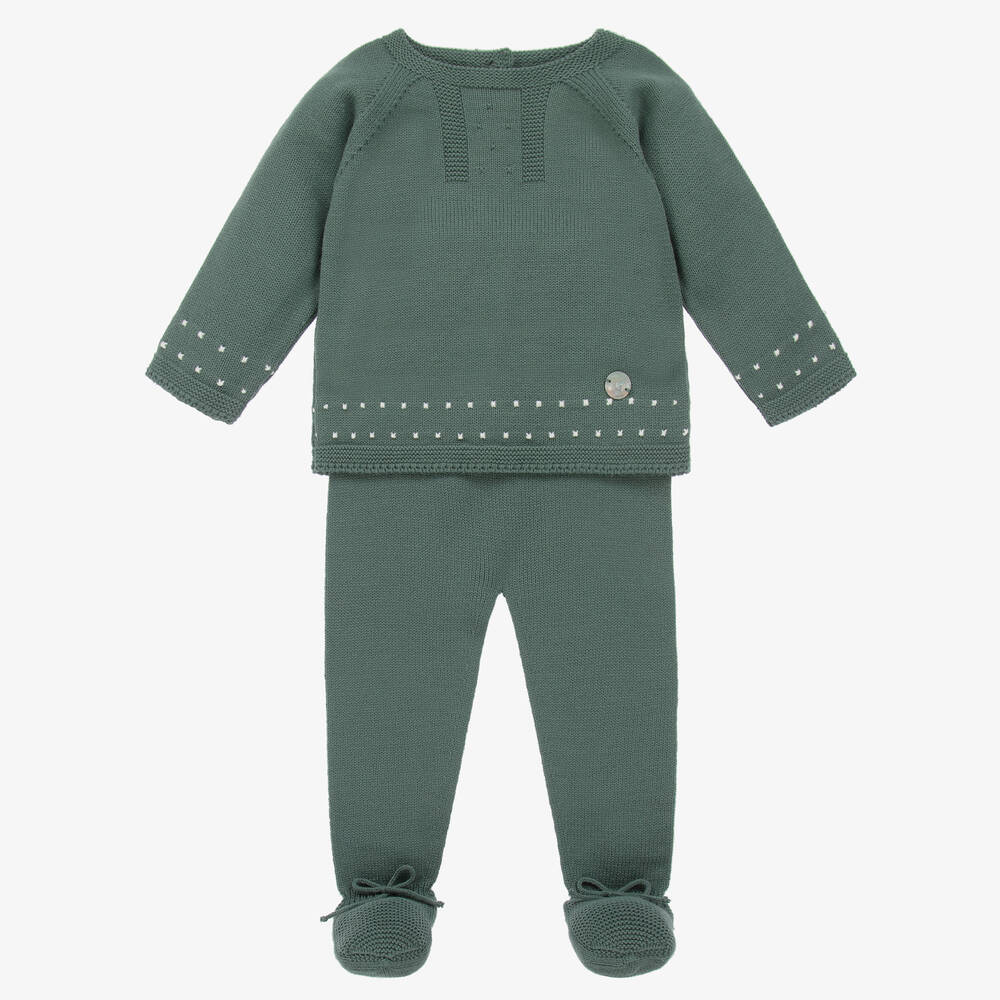 Artesanía Granlei - Green Knitted 2 Piece Babygrow | Childrensalon