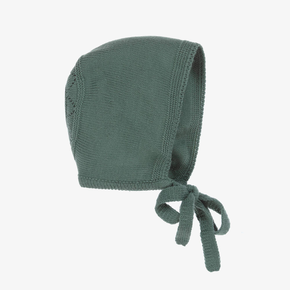Artesanía Granlei-Green Knitted Baby Bonnet | Childrensalon Outlet