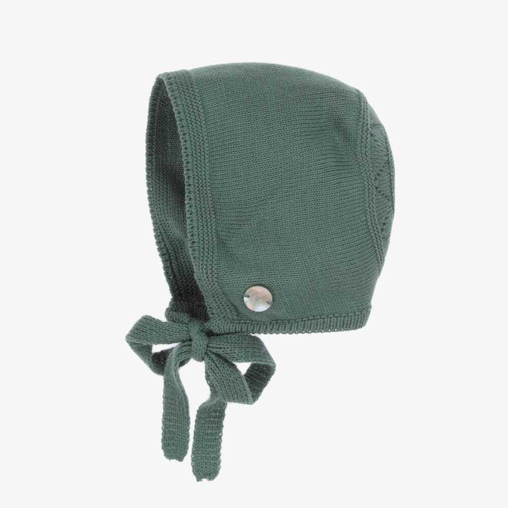 Artesanía Granlei-Green Knitted Baby Bonnet | Childrensalon Outlet