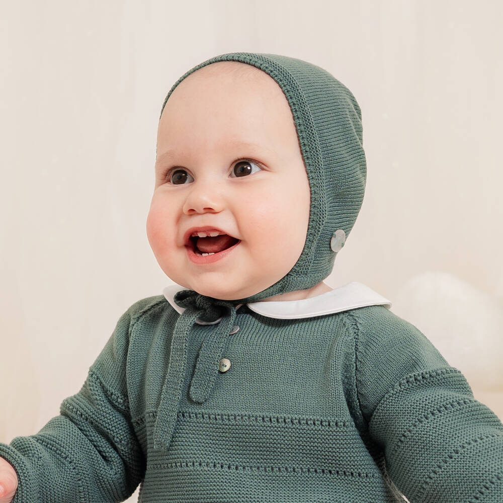 Artesanía Granlei-Green Knitted Baby Bonnet | Childrensalon Outlet