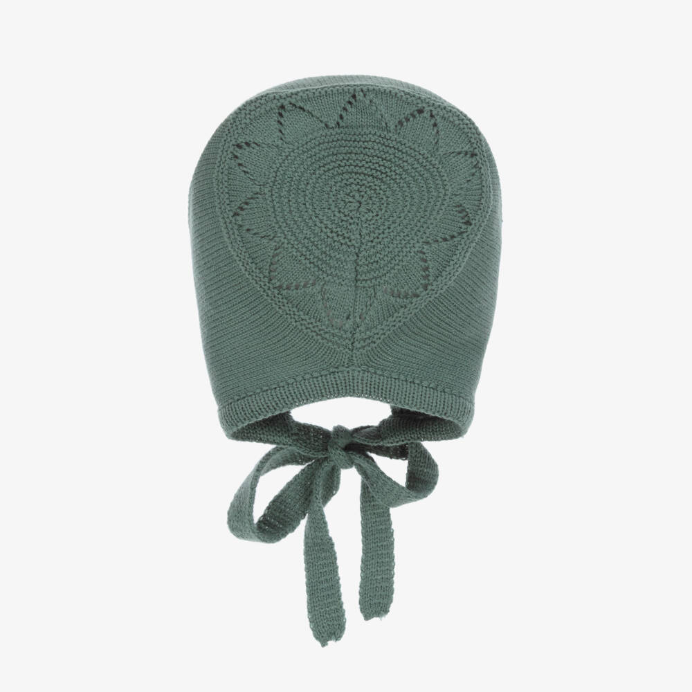 Artesanía Granlei-Green Knitted Baby Bonnet | Childrensalon Outlet
