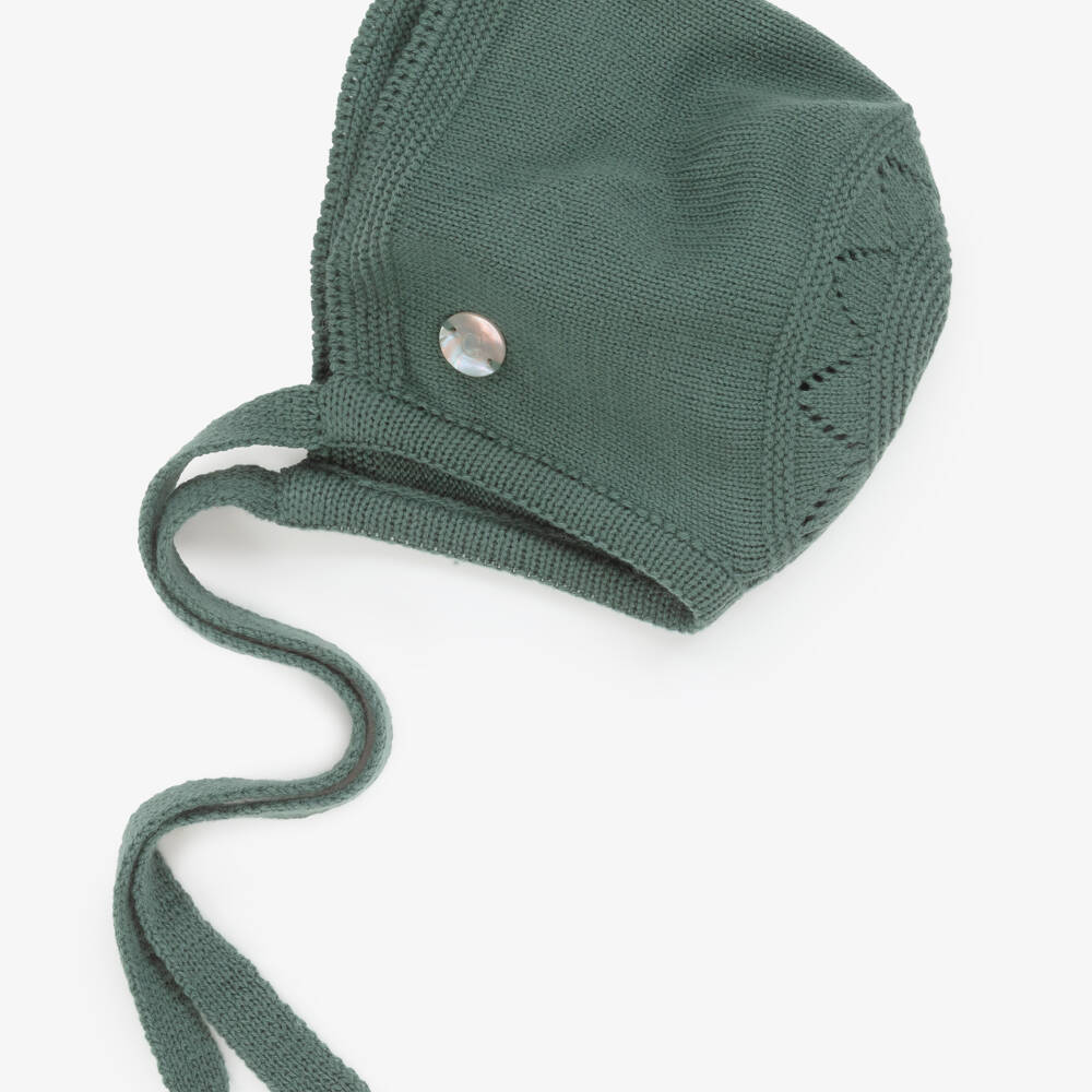 Artesanía Granlei-Green Knitted Baby Bonnet | Childrensalon Outlet