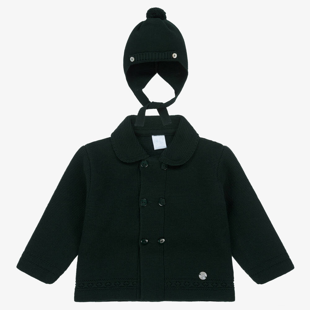 Artesanía Granlei - Green Knitted Baby Coat & Hat Set | Childrensalon