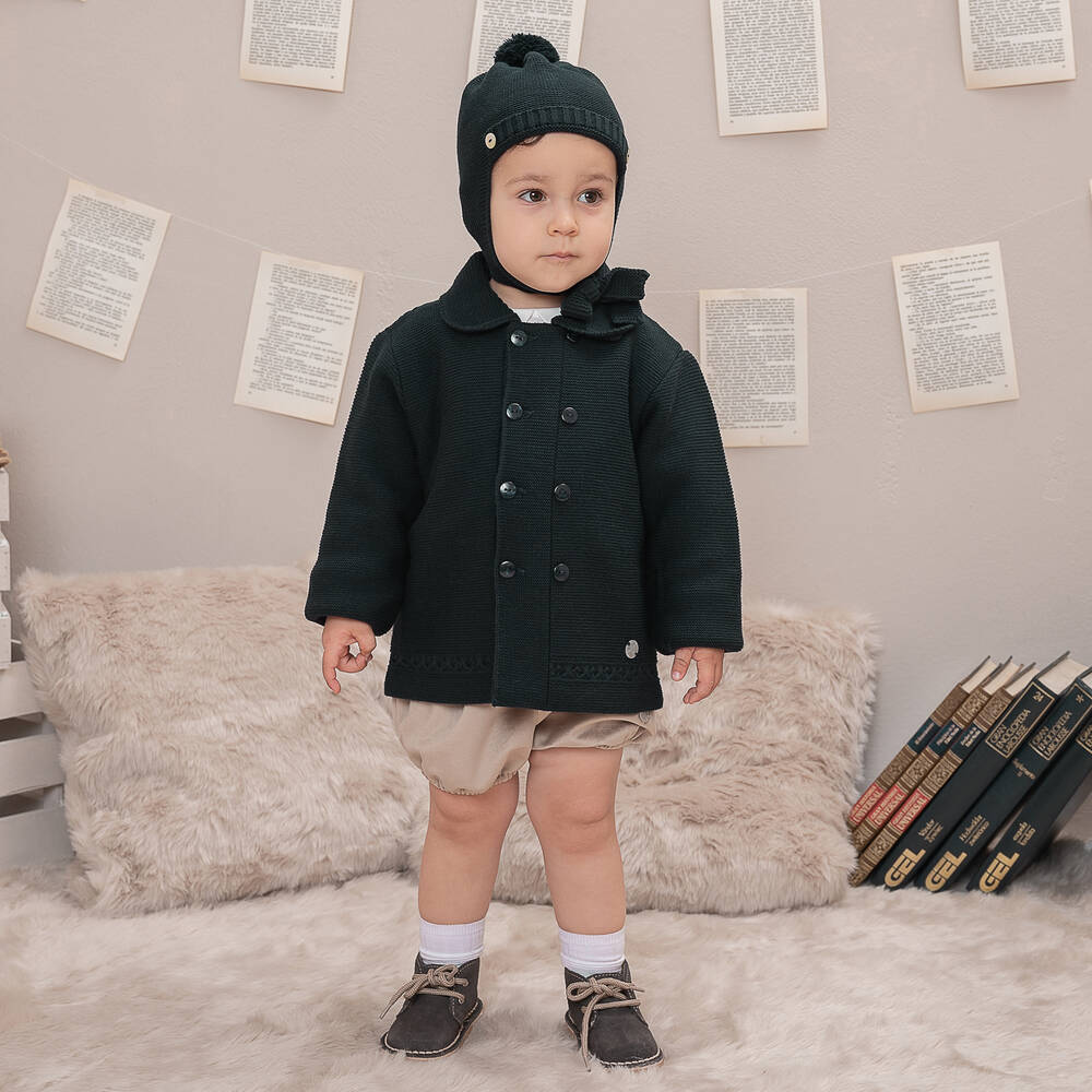 Artesanía Granlei-Зеленая трикотажная куртка и шапка | Childrensalon Outlet