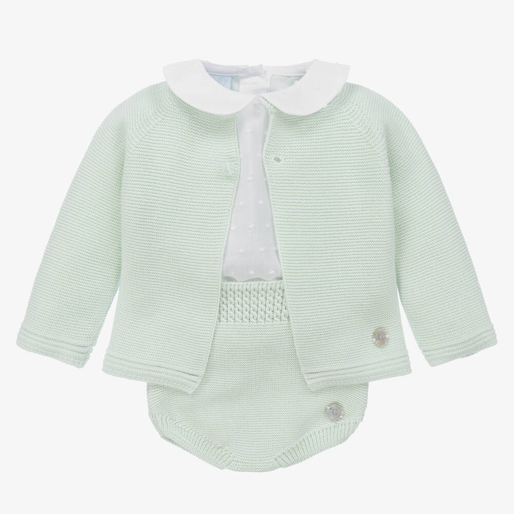 Artesanía Granlei - Green Knitted Baby Shorts Set | Childrensalon