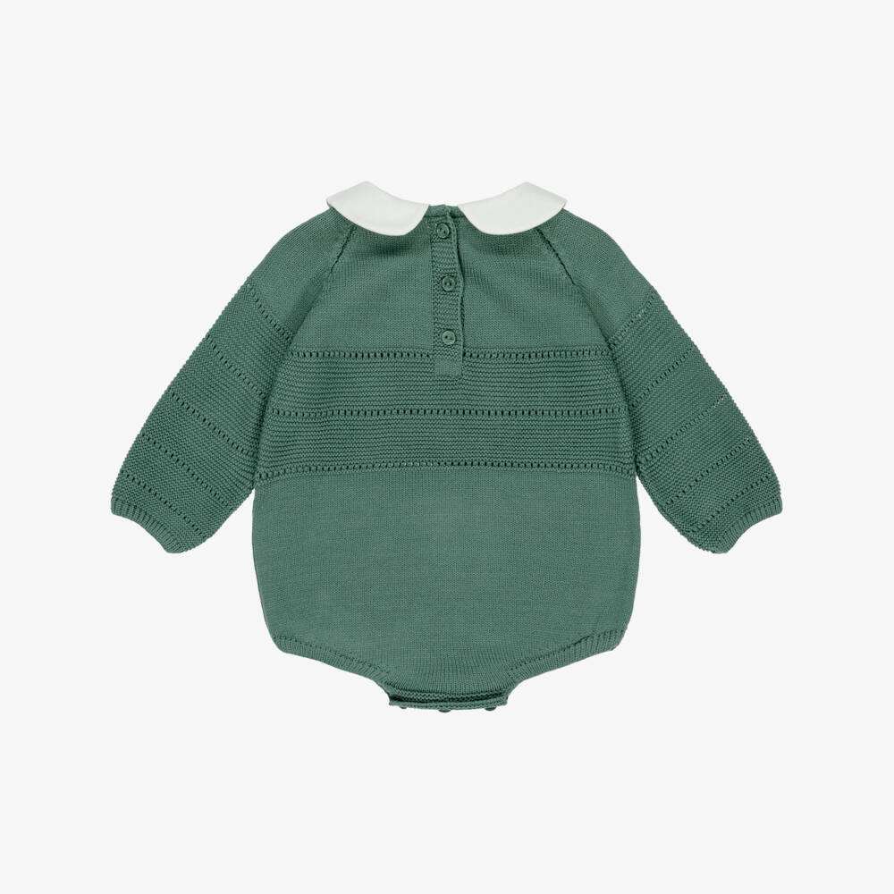 Artesanía Granlei-Green Knitted Shortie with White Collar | Childrensalon Outlet