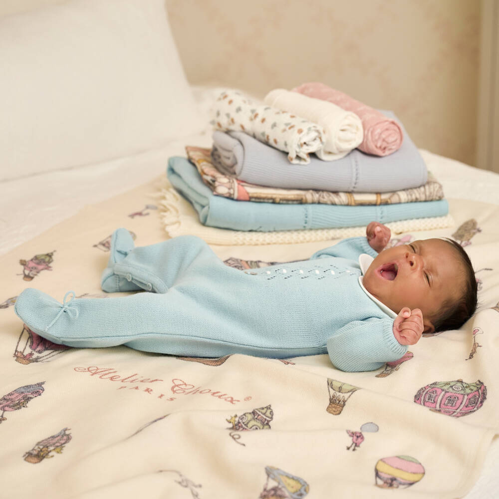 Artesanía Granlei-Green Openwork Knitted Baby Blanket (106cm) | Childrensalon Outlet