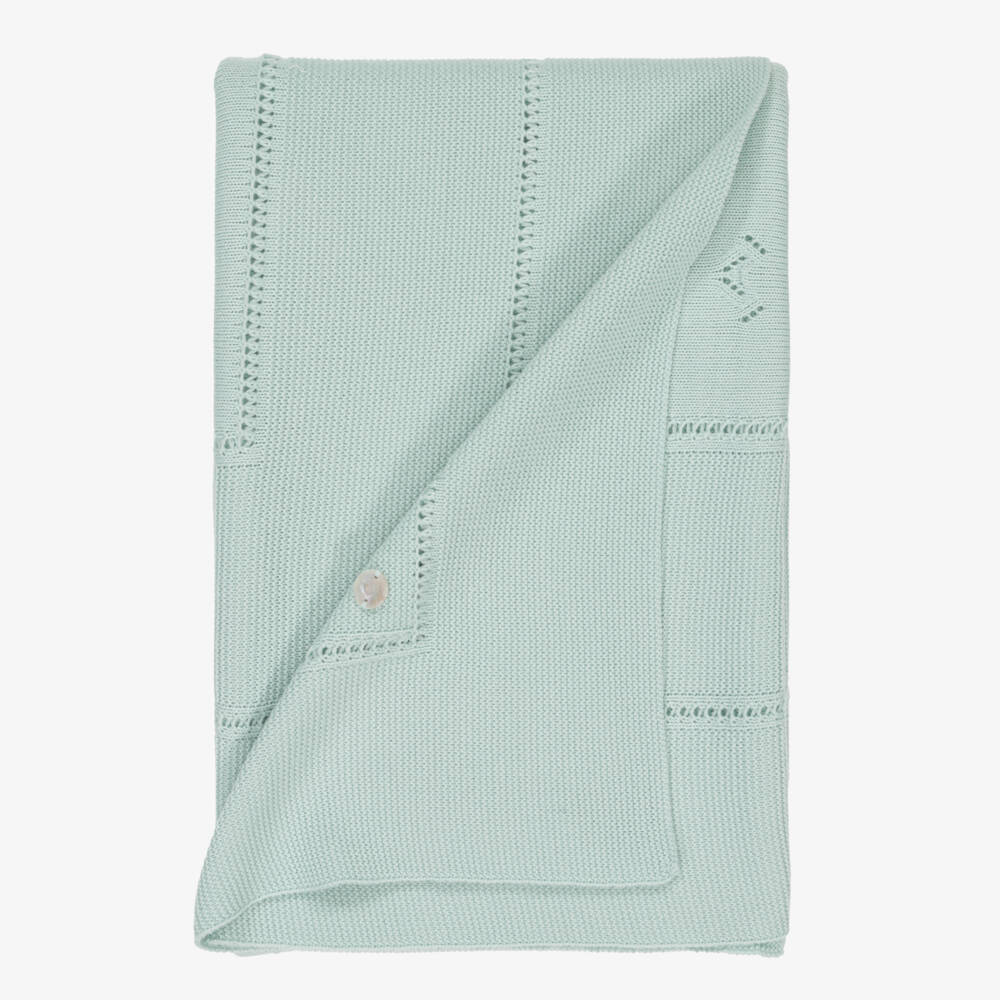 Artesanía Granlei-Green Openwork Knitted Baby Blanket (106cm) | Childrensalon Outlet