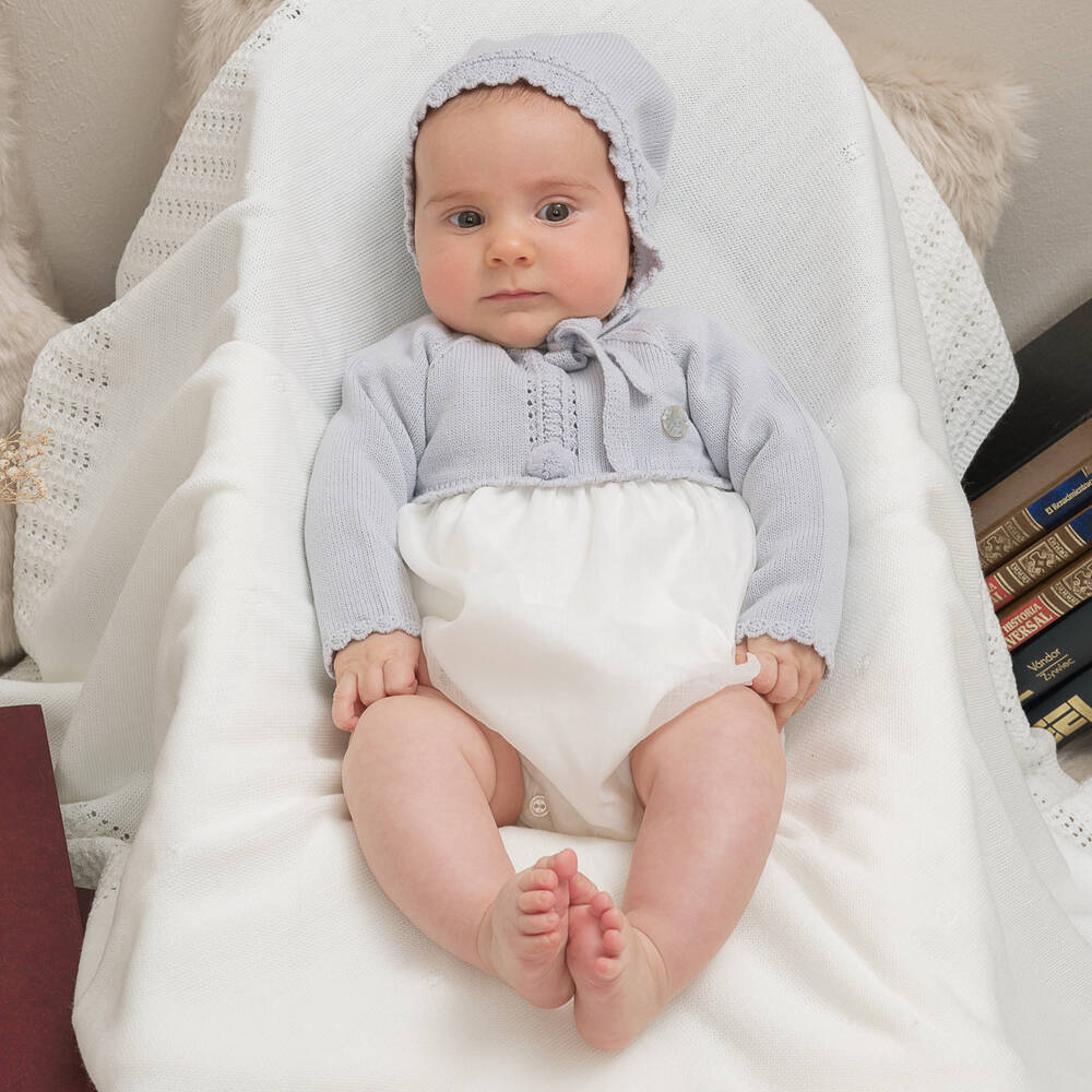 Artesanía Granlei-Кремово-серый трикотажный комбинезон и чепчик | Childrensalon Outlet