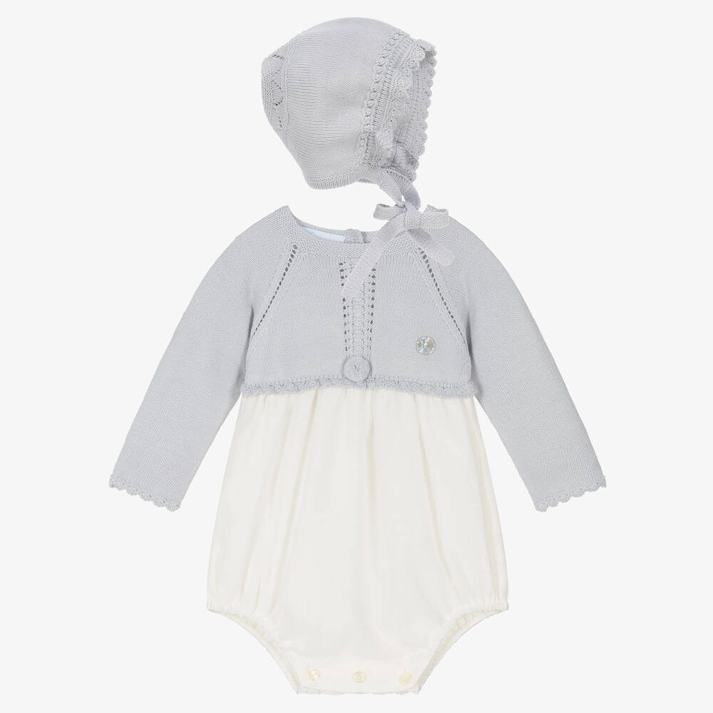 Artesanía Granlei - Grey & Ivory Knitted Babysuit Set | Childrensalon