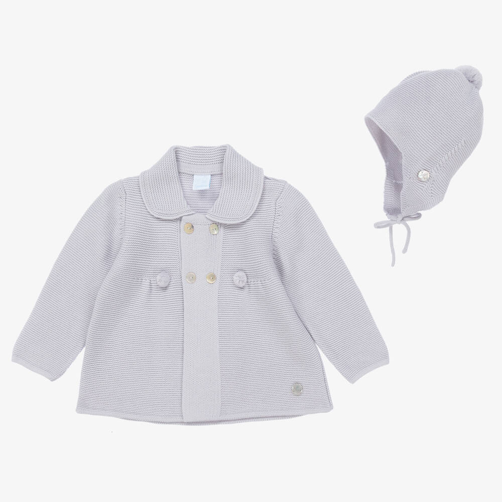 Artesanía Granlei - Manteau et chapeau gris en maille | Childrensalon