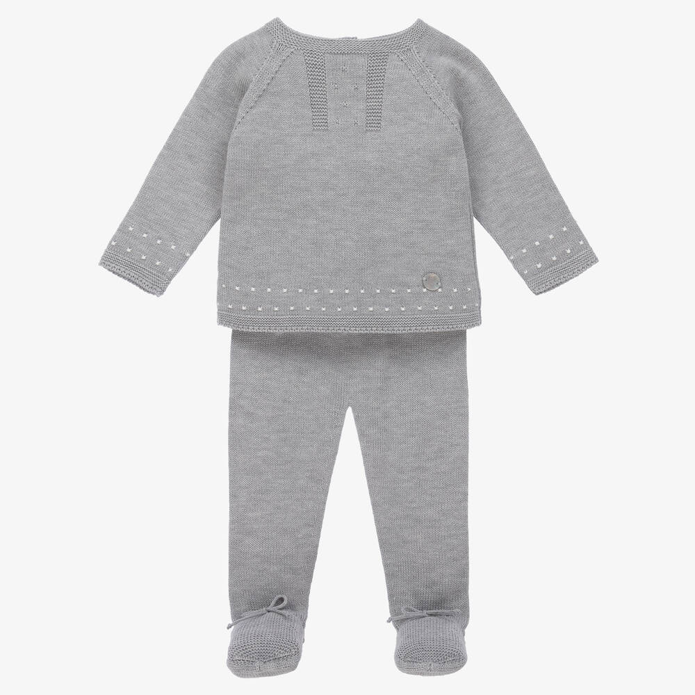 Artesanía Granlei - Grey Knitted 2 Piece Babygrow | Childrensalon