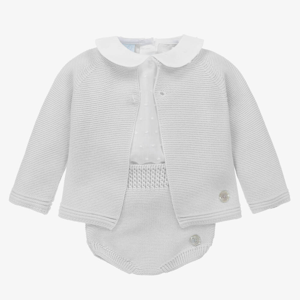 Artesanía Granlei - Grey Knitted Baby Shorts Set | Childrensalon